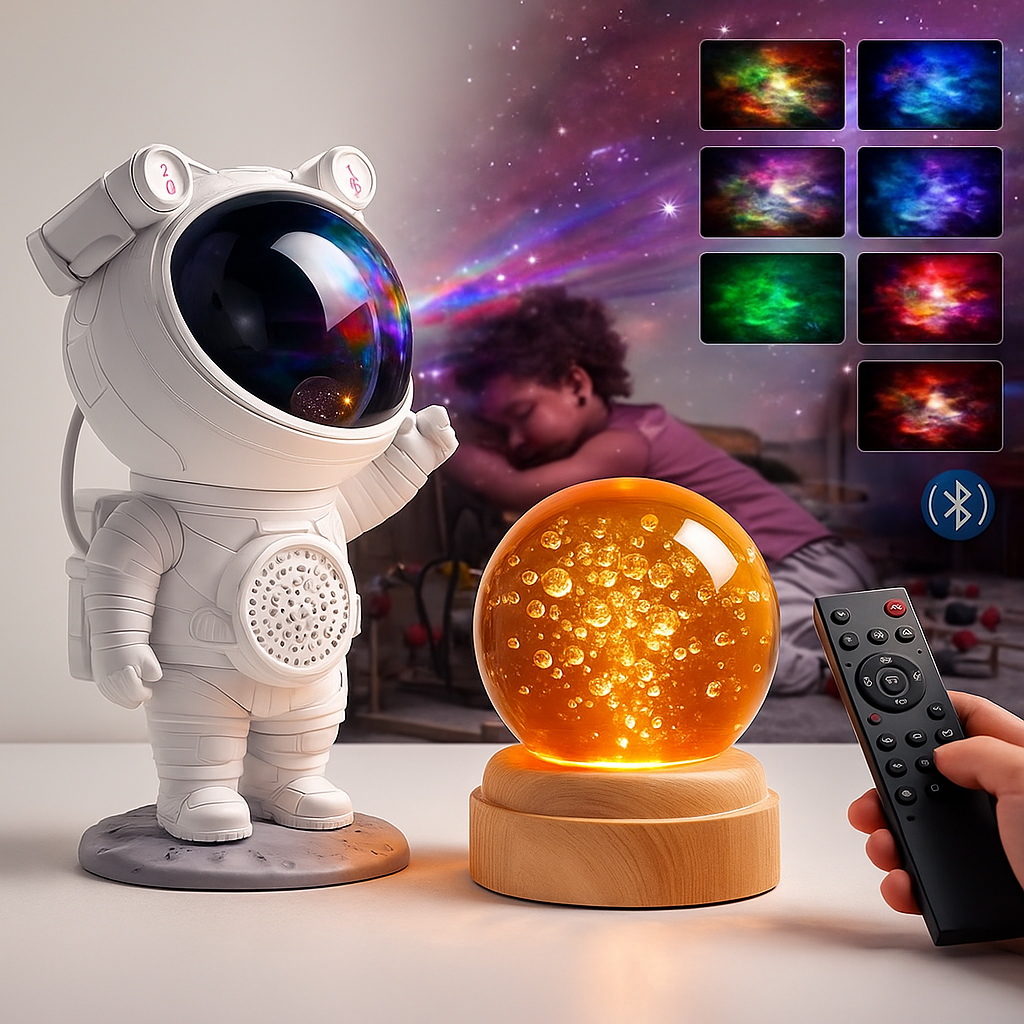 Cosmic Astronaut Galaxy Ambient Light Set – Projector + Rotating crystal Ball lamp