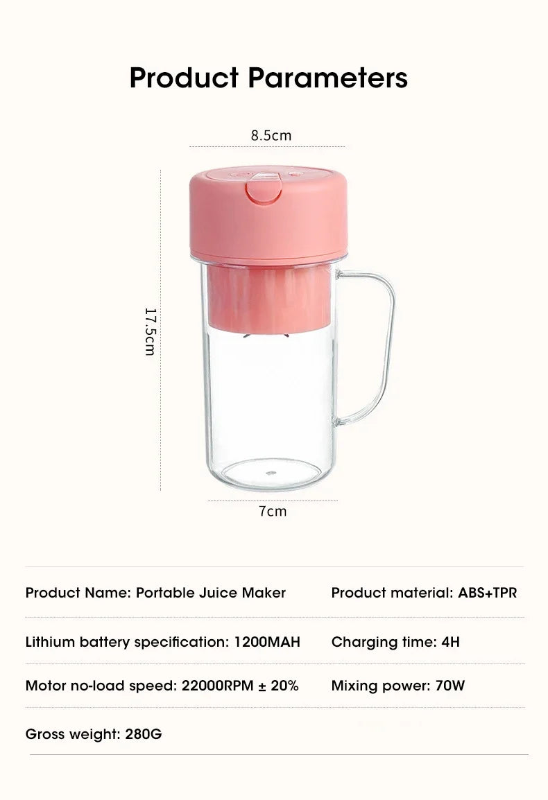 Portable Juice Blender 340ml (Cup with Handle Straw)