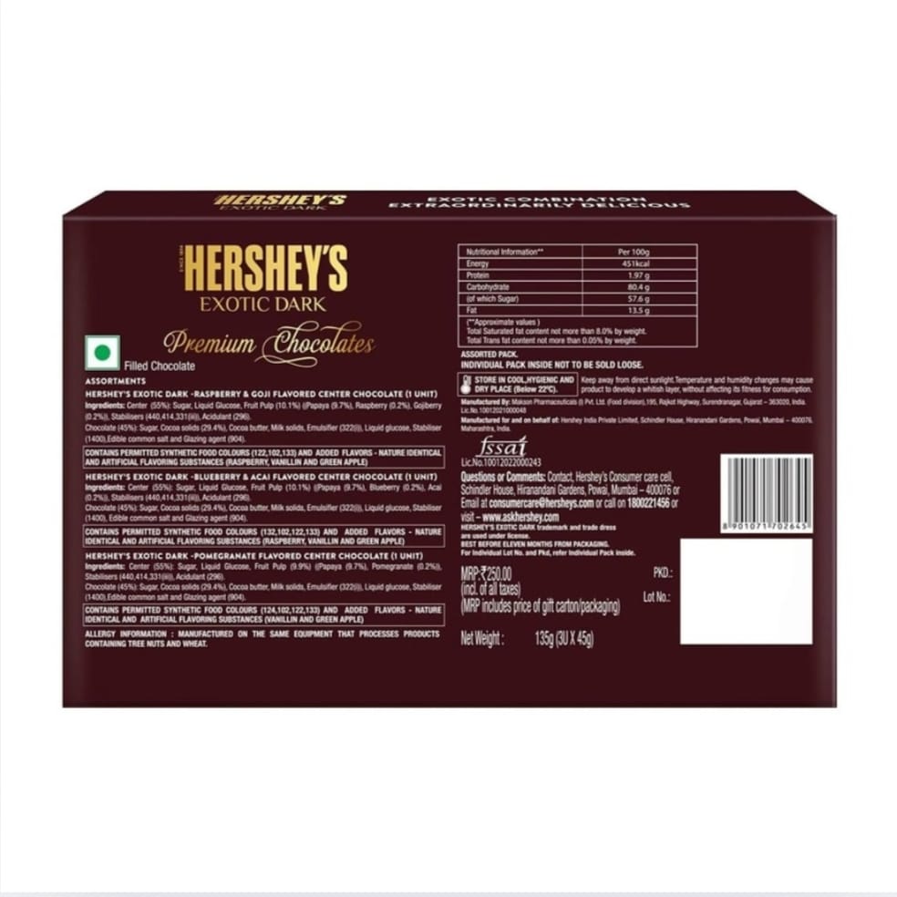 Hershey’s Exotic Dark – Festive Moments Chocolate Box ( PACK OF 3 )