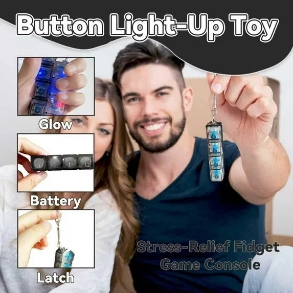 2 Pack Keyboard Fidget Keychain with LED Lights, 4-in-1 Stress Relief Clicker Toy, Keyboard Button Finger Clicker for Anxiety Relief, Sensory Decompression Toy for Kids & Adults