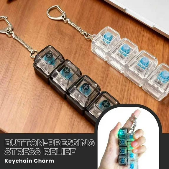 2 Pack Keyboard Fidget Keychain with LED Lights, 4-in-1 Stress Relief Clicker Toy, Keyboard Button Finger Clicker for Anxiety Relief, Sensory Decompression Toy for Kids & Adults