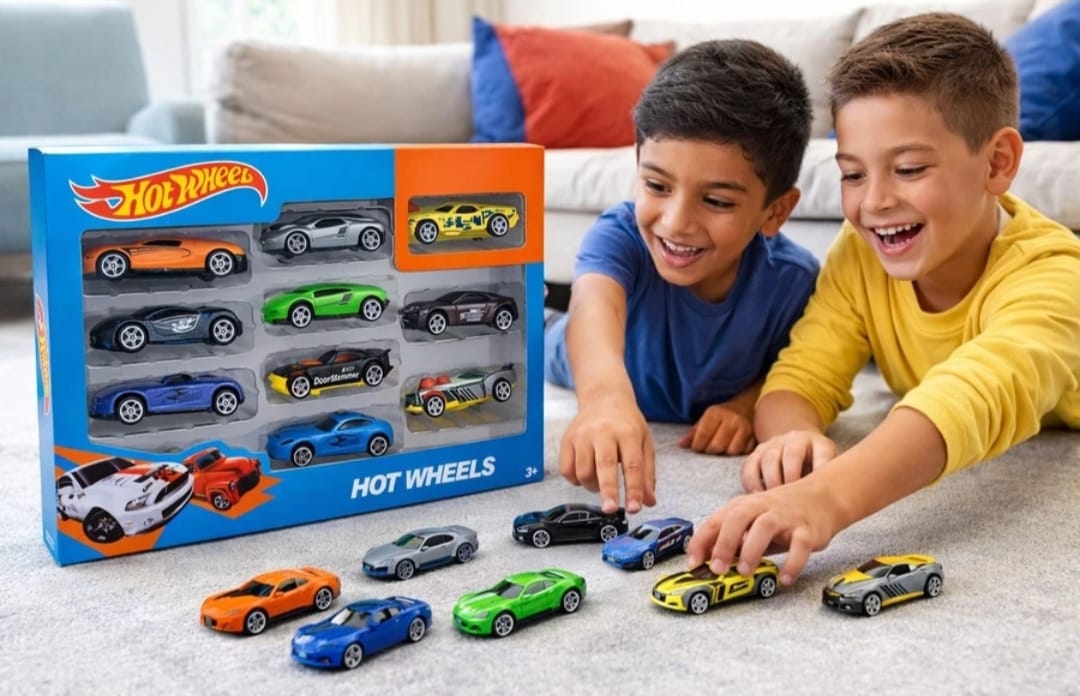 10-Piece Die-Cast Car Collection with Wall Display Stand