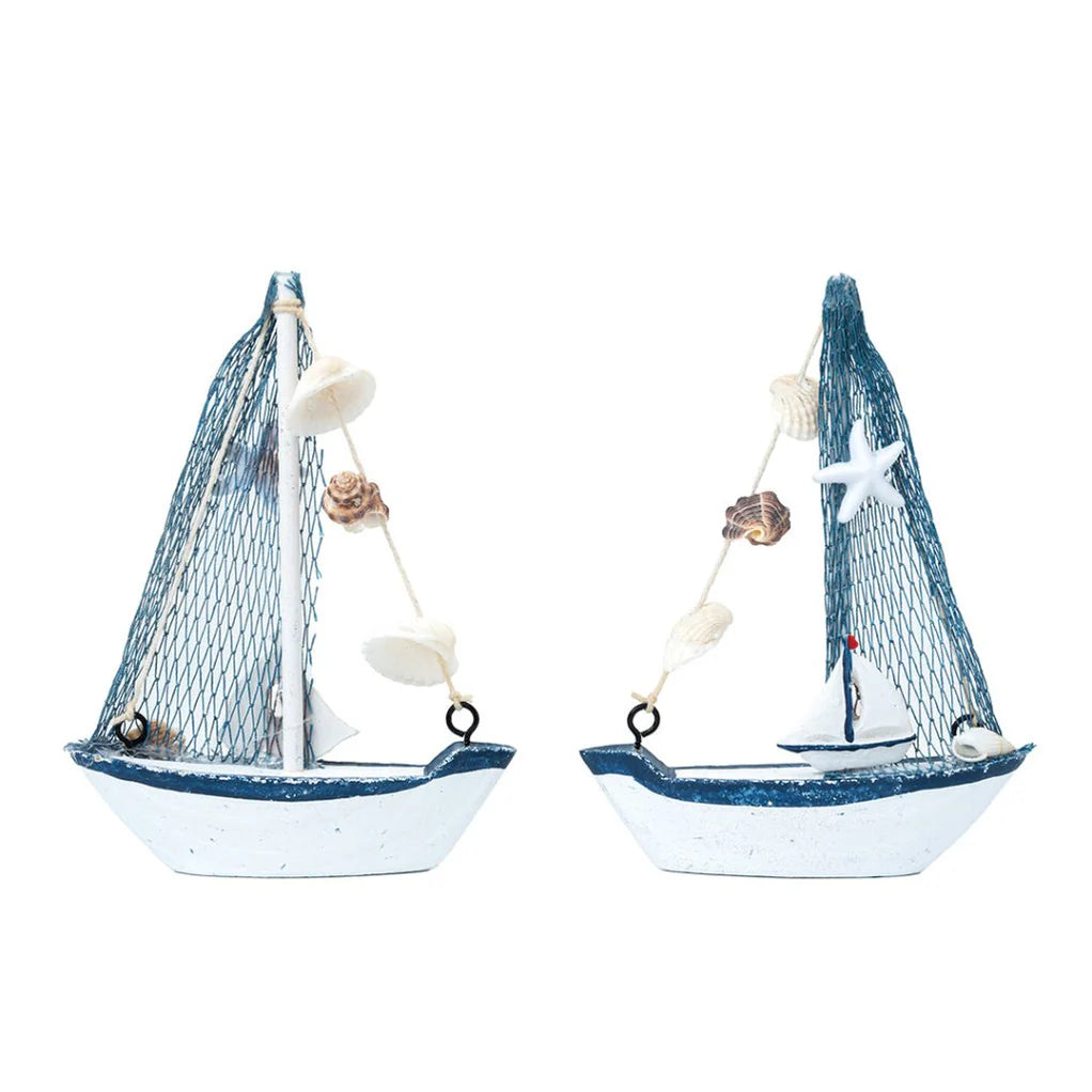 Mini Wooden Sailboat Model Decoration - Small Size Dark Blue