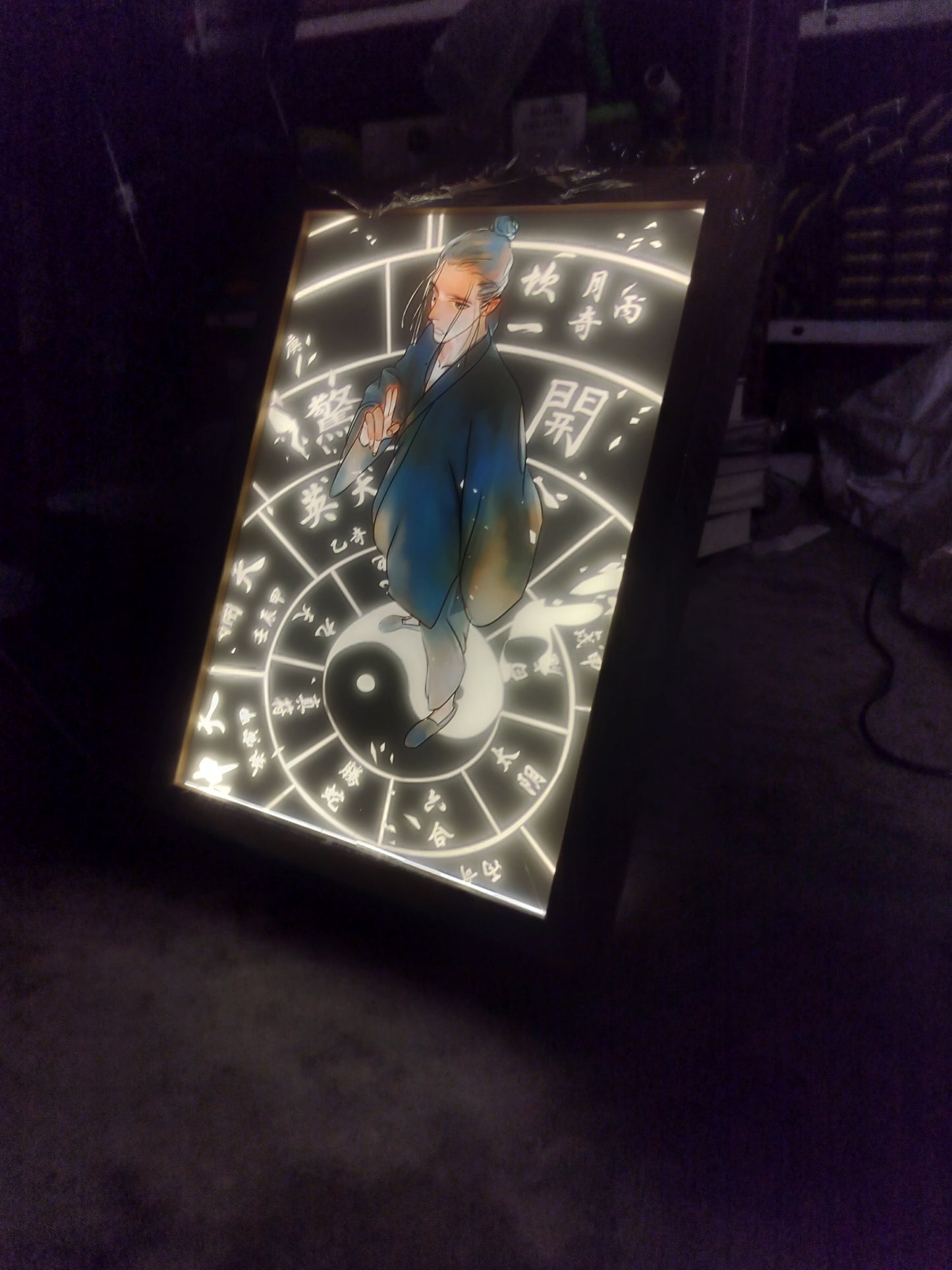 Taoist Master Anime LED Wall Frame – Yin Yang Glow Art with Zodiac Ring