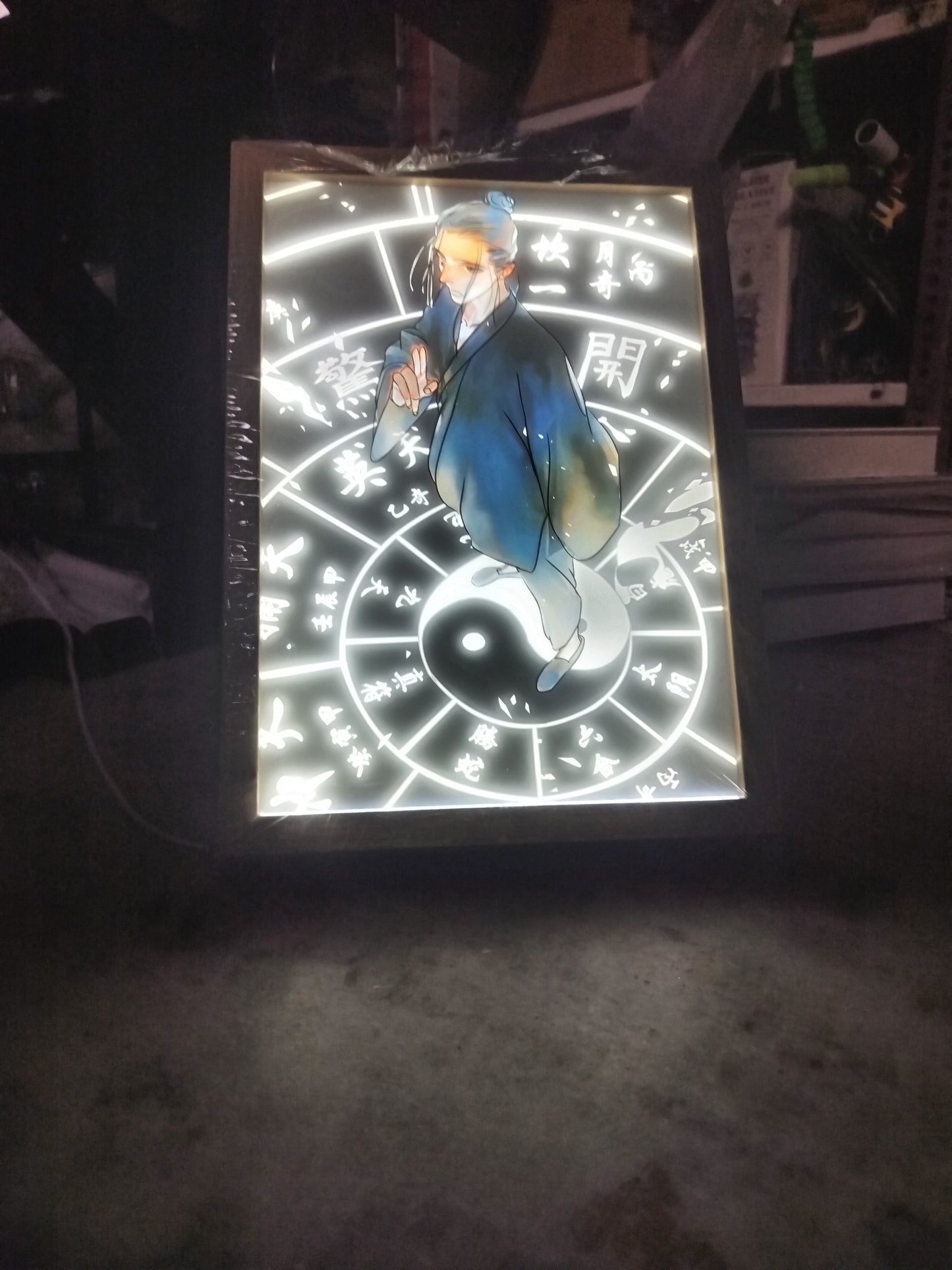 Taoist Master Anime LED Wall Frame – Yin Yang Glow Art with Zodiac Ring