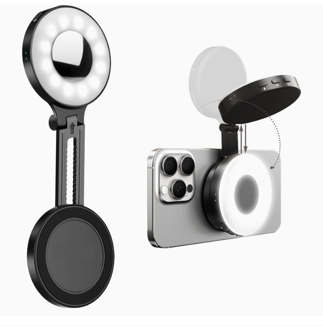 Magnetic Beauty Selfie Light with 2.4" Mirror, Adjusted 3 Modes, Rechargeable Fill Light for Selfies, Photography,Makeup,Vlog (3-in-1 Magnetic Beauty Selfie Light)