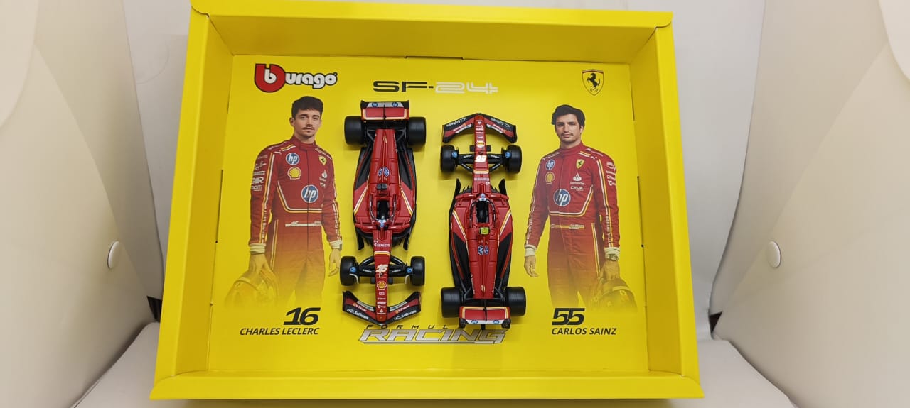 Burago Ferrari SF-24 Formula 1 Model Car Set - Charles Leclerc & Carlos Sainz (1:43 Scale)