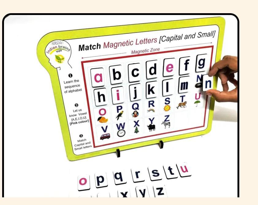 Indian Brains Match Magnetic Letters Board – Capital & Small Alphabet Learning Toy for Kids