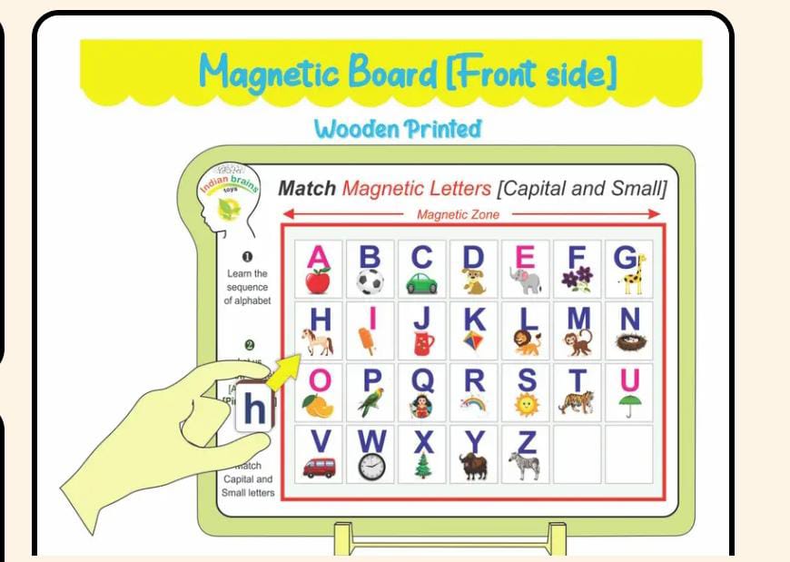 Indian Brains Match Magnetic Letters Board – Capital & Small Alphabet Learning Toy for Kids