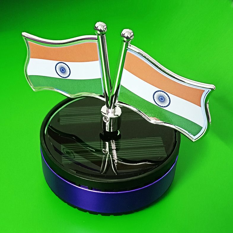 Solar Power Rotating Indian Flags Car Air Freshener Perfume Oil Diffuser Black Fragrance Dashboard Perfume With 5Ml Refill Multicolor