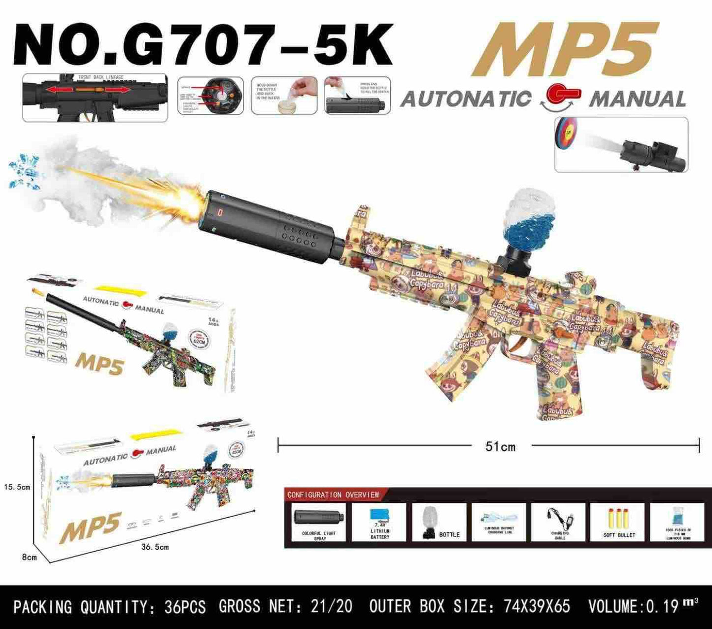 Gel Blaster Toy Gun – Blue & White Splatter Edition ( light flashing...) high speed gun🔫