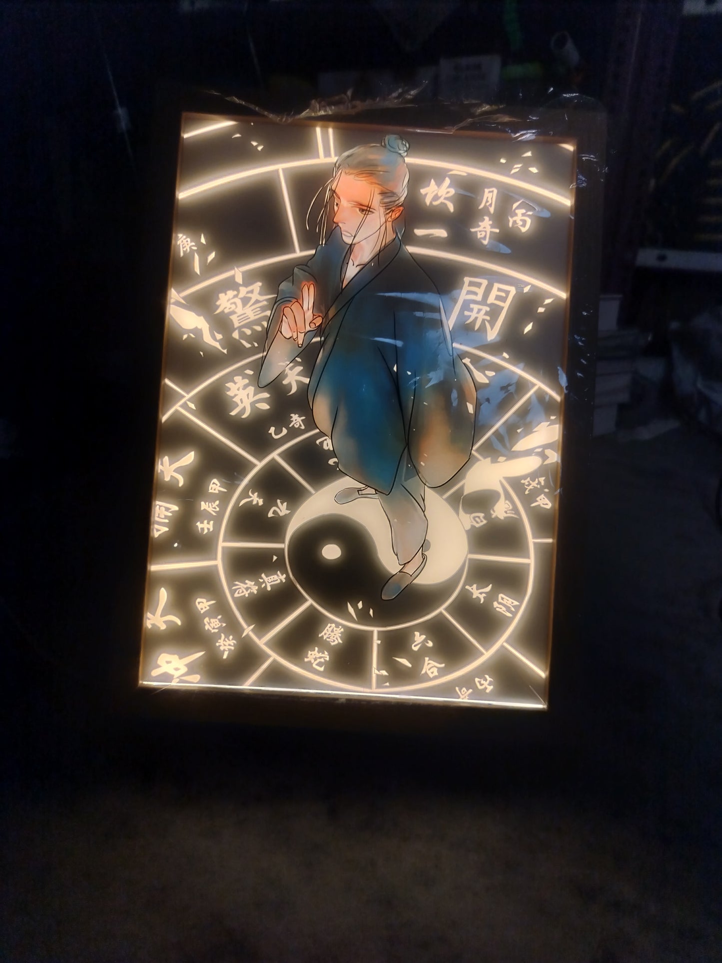 Taoist Master Anime LED Wall Frame – Yin Yang Glow Art with Zodiac Ring