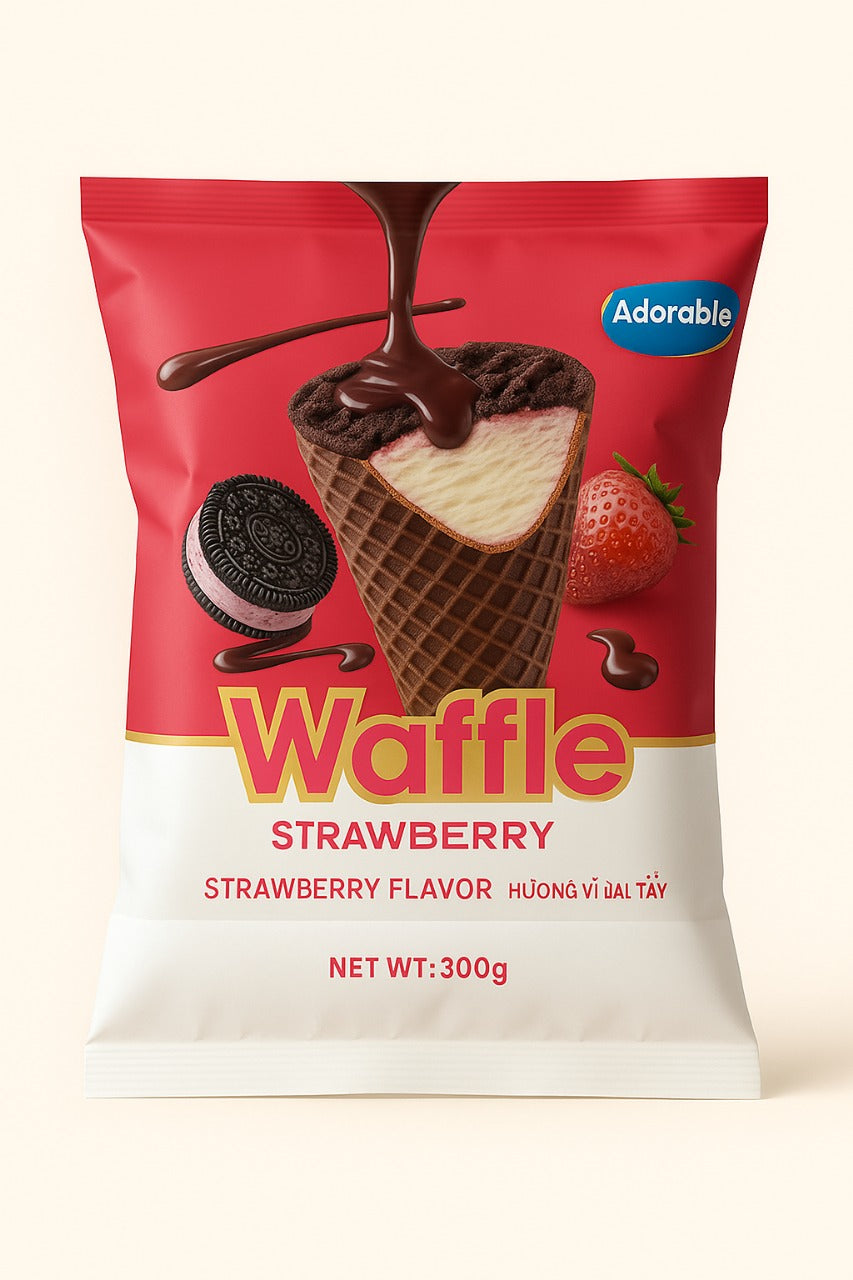 Adorable Waffle Crispy Cone – Strawberry & Chocolate Flavour Delight