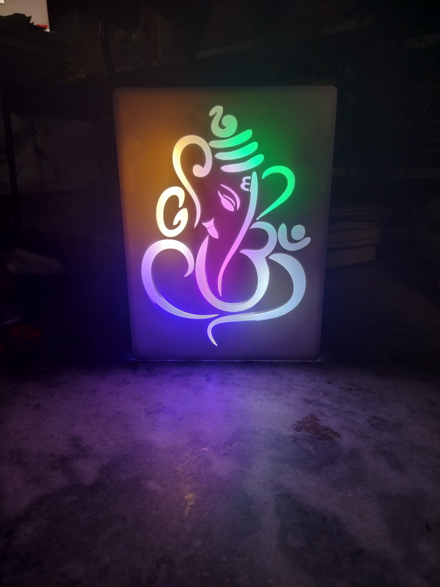 Ganesh Om Multicolor LED Wall Frame – Divine Light Art Decor
