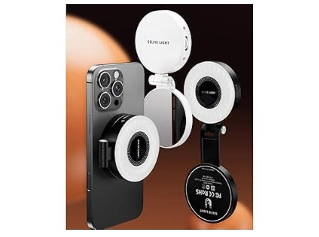 Magnetic Beauty Selfie Light with 2.4" Mirror, Adjusted 3 Modes, Rechargeable Fill Light for Selfies, Photography,Makeup,Vlog (3-in-1 Magnetic Beauty Selfie Light)