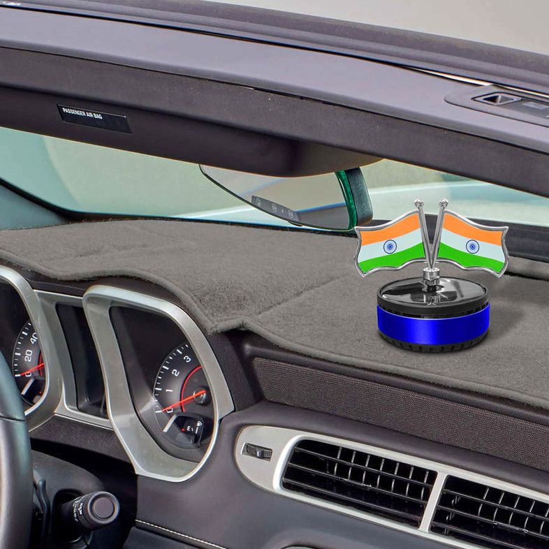 Solar Power Rotating Indian Flags Car Air Freshener Perfume Oil Diffuser Black Fragrance Dashboard Perfume With 5Ml Refill Multicolor