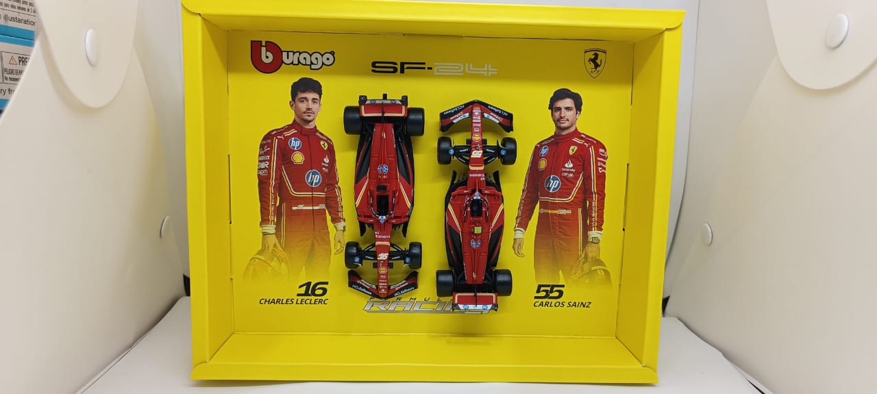 Burago Ferrari SF-24 Formula 1 Model Car Set - Charles Leclerc & Carlos Sainz (1:43 Scale)