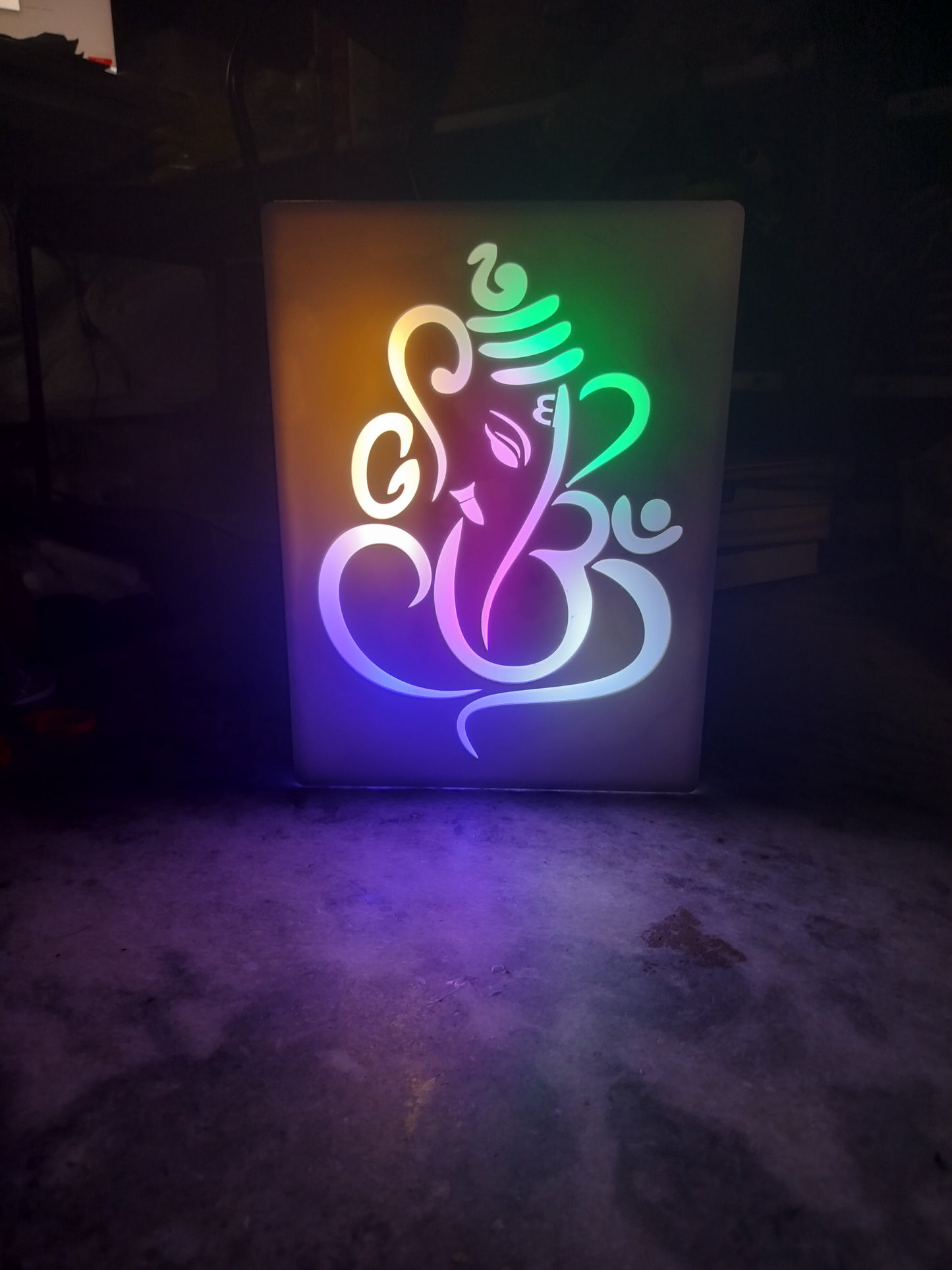 Ganesh Om Multicolor LED Wall Frame – Divine Light Art Decor