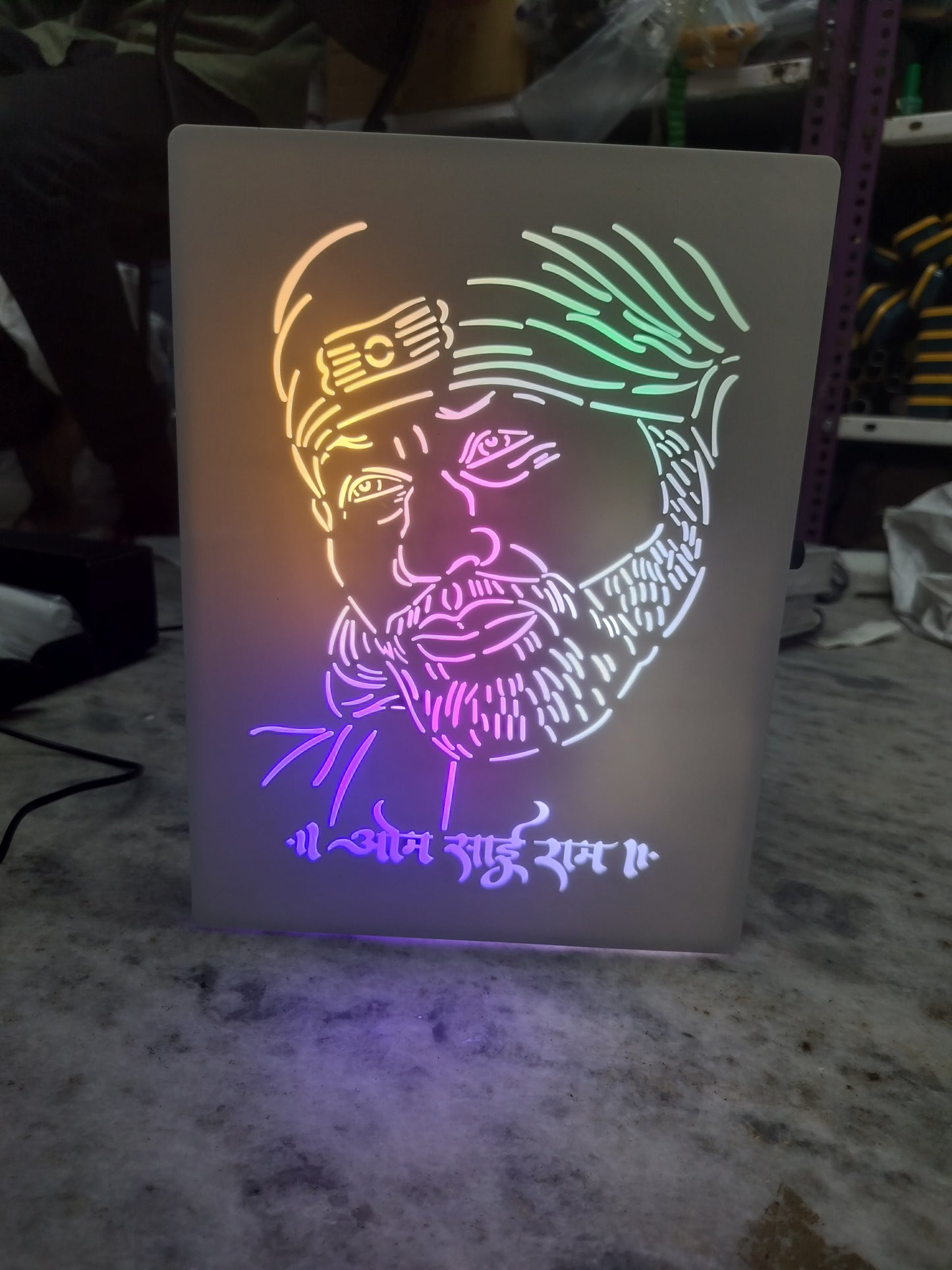 Sai Baba LED Wall Frame – Om Sai Ram Multicolor Light Panel