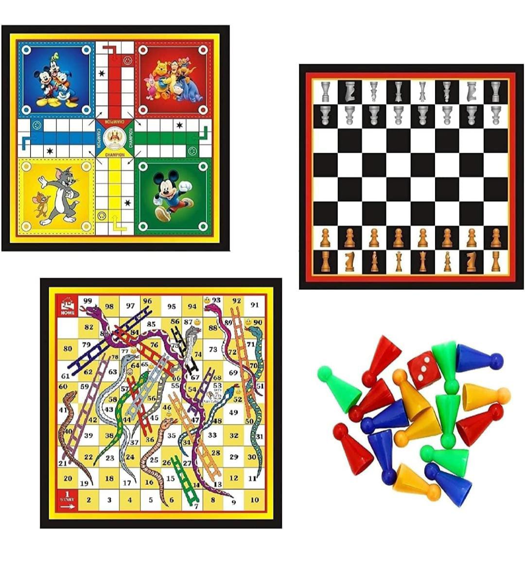 Dolzy 3-in-1 Games Pack - Ludo, Snakes & Ladders, Chess