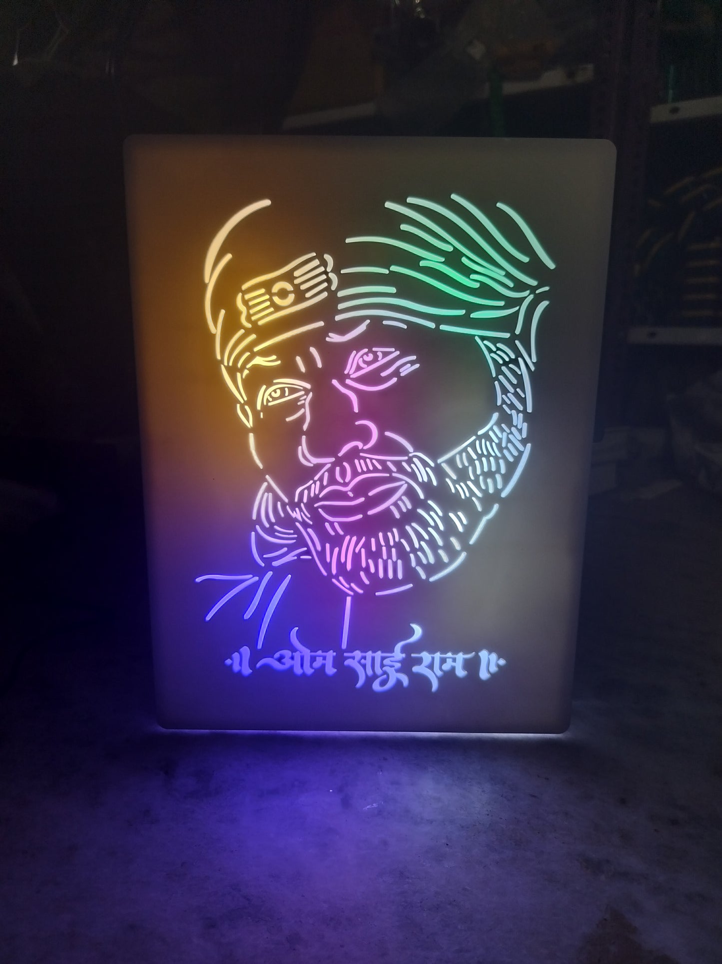 Sai Baba LED Wall Frame – Om Sai Ram Multicolor Light Panel