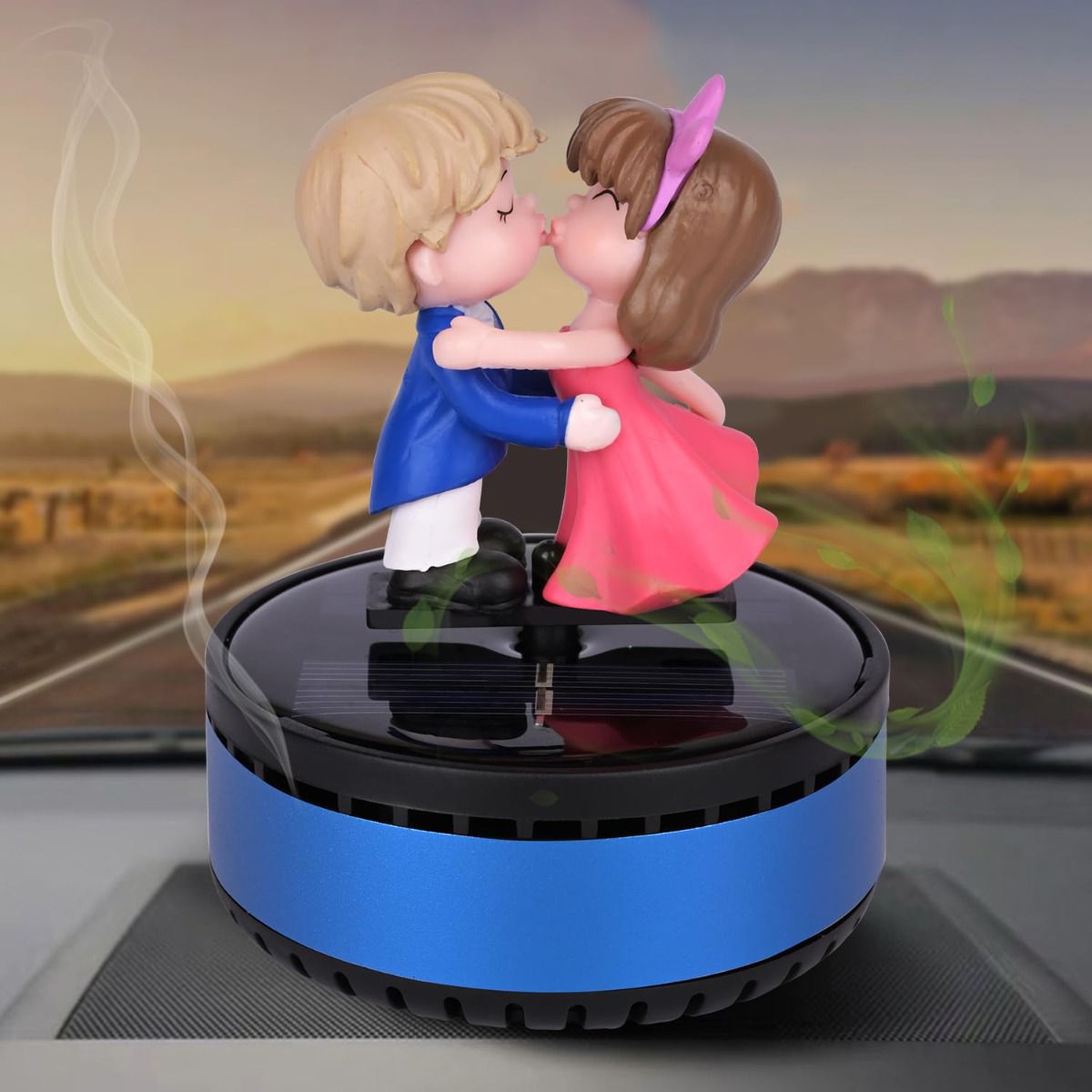 Solar-Powered Kissing Couple Car Air Freshener and Dashboard Ornament