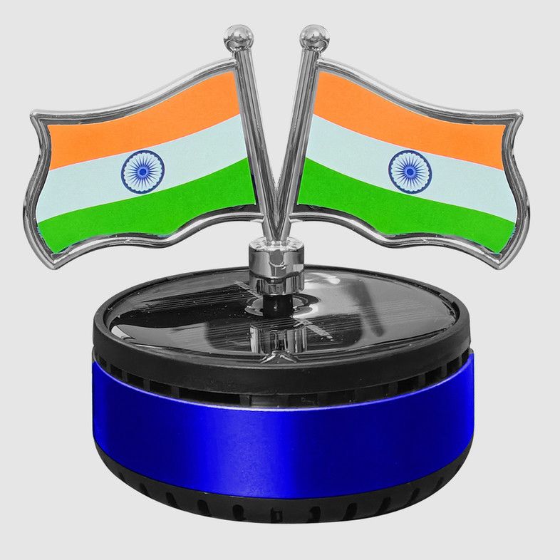 Solar Power Rotating Indian Flags Car Air Freshener Perfume Oil Diffuser Black Fragrance Dashboard Perfume With 5Ml Refill Multicolor