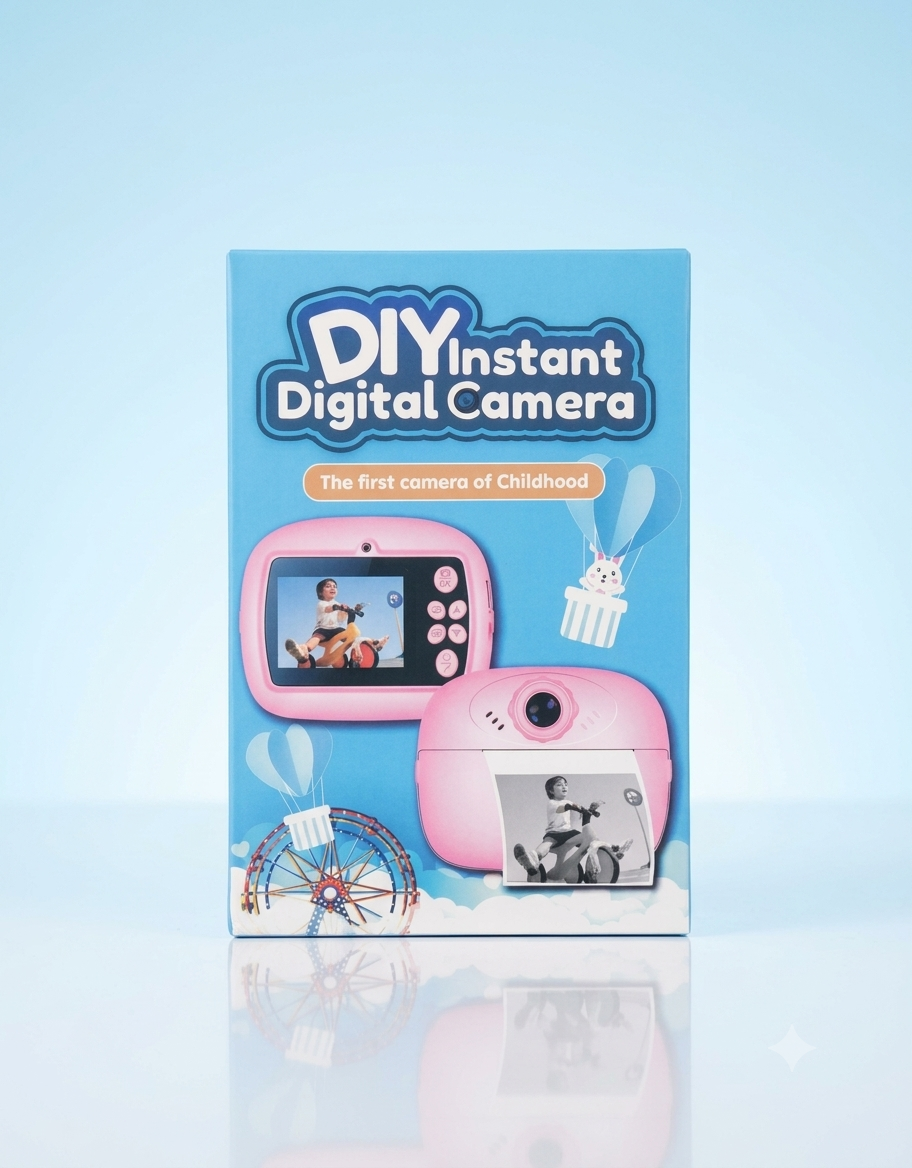 ๐ธ Kids DIY Instant Print Digital Camera โ Zero-Ink Black & White Printing, Coloring Markers & Rechargeable Battery