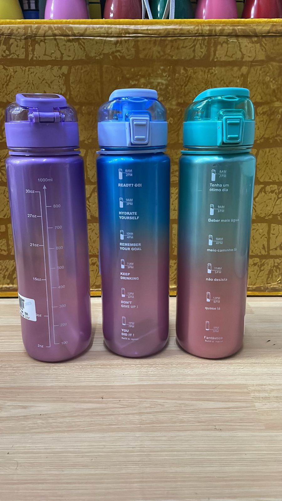 Motivational Time Marker Water Bottle - 32oz (Purple, Blue, Teal)