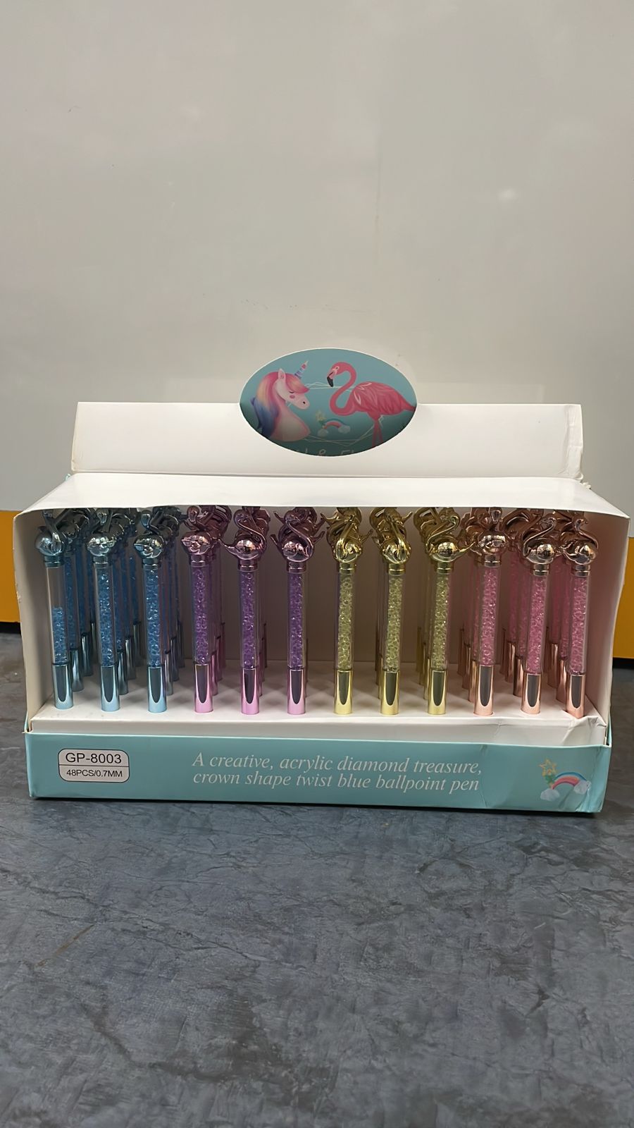 Acrylic Diamond Treasure Crown Shape Twist Ballpoint Pen Set (48PCS, 0.7MM, Blue Ink)