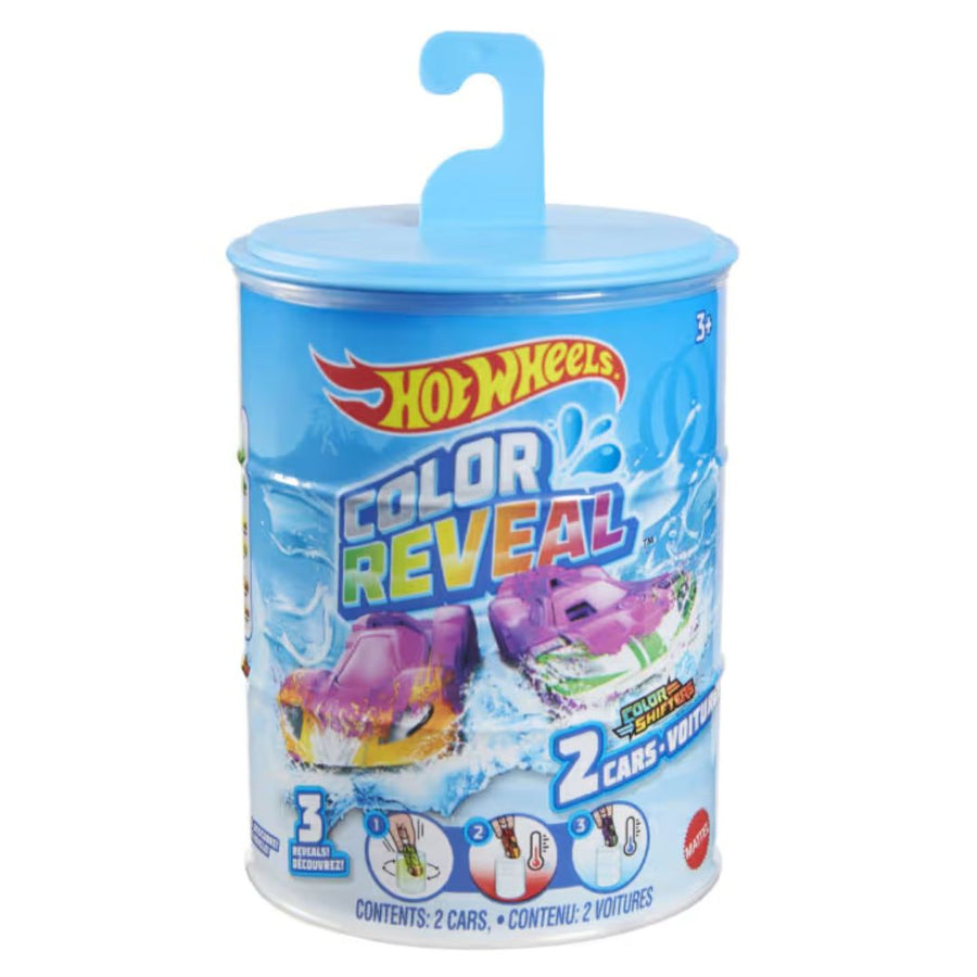 Hot Wheels Cars, Set of 2 Color Reveal Vehicles in 1:64 Scale with Surprise Initial Reveal & Repeat Color-Change Feature in Very Warm & ICY Cold Water (Styles May Vary)
