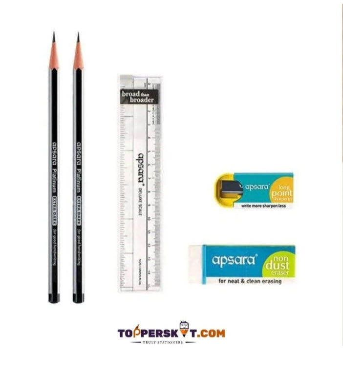 Apsara kit
(2pencil ,scale ,eraser ,sharpener)