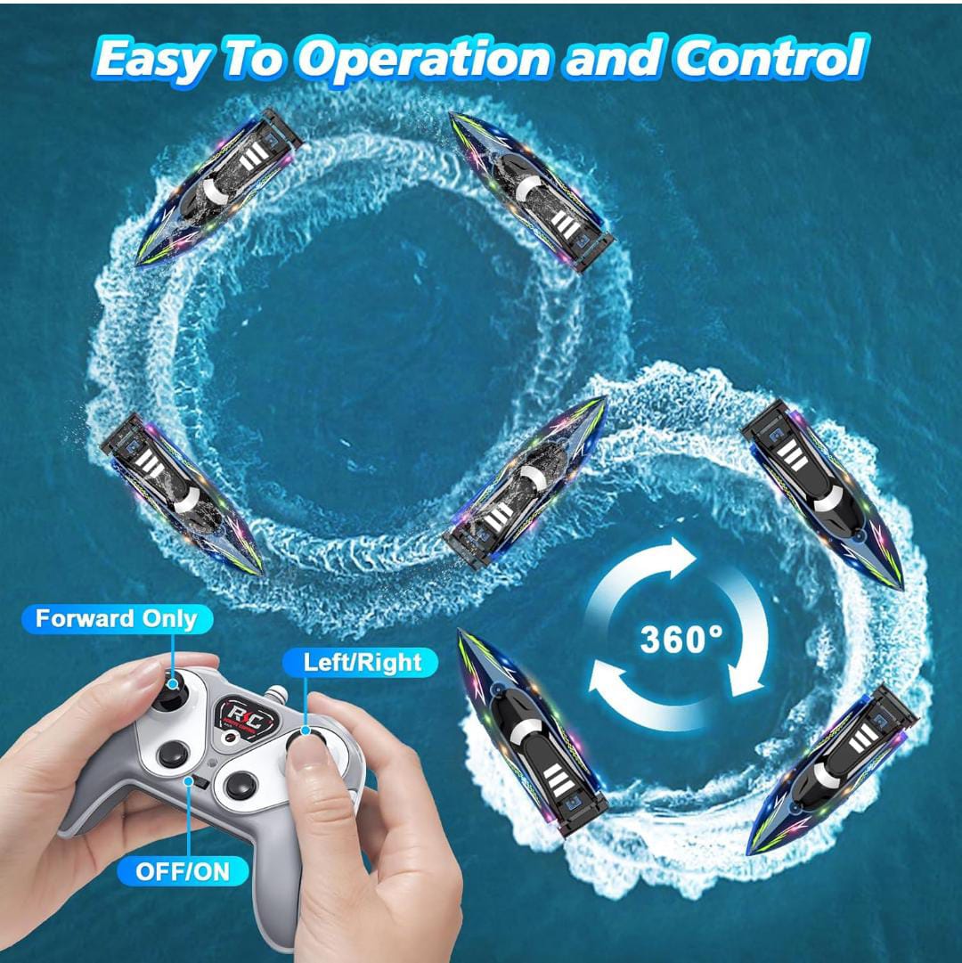 High-Speed RC Boat Racing Boat with LED Lights & Multiplayer Mode (2.4GHz)
