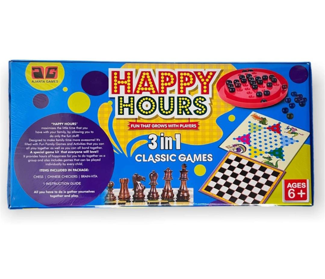 Happy Hours 3-in-1 Classic Board Games by Ajanta Games
