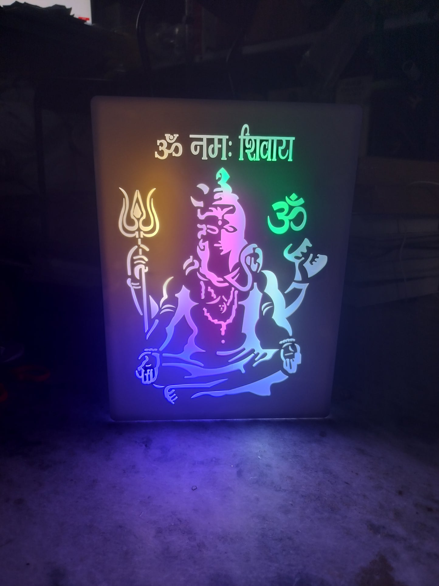 Om Namah Shivaya LED Wall Frame – Multicolor Light Shiva Decor