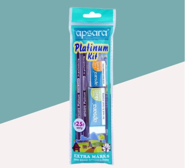 Apsara kit
(2pencil ,scale ,eraser ,sharpener)