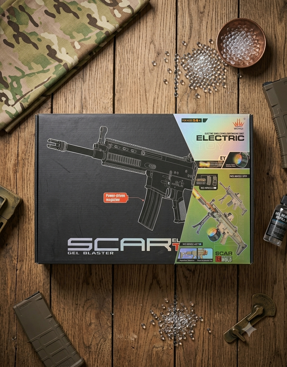 Electric SCAR Gel Ball Blaster Gun – Full Auto Hydrogel Toy with Tactical Scope, Bipod & Complete Accessory Kit (Ages 14+)