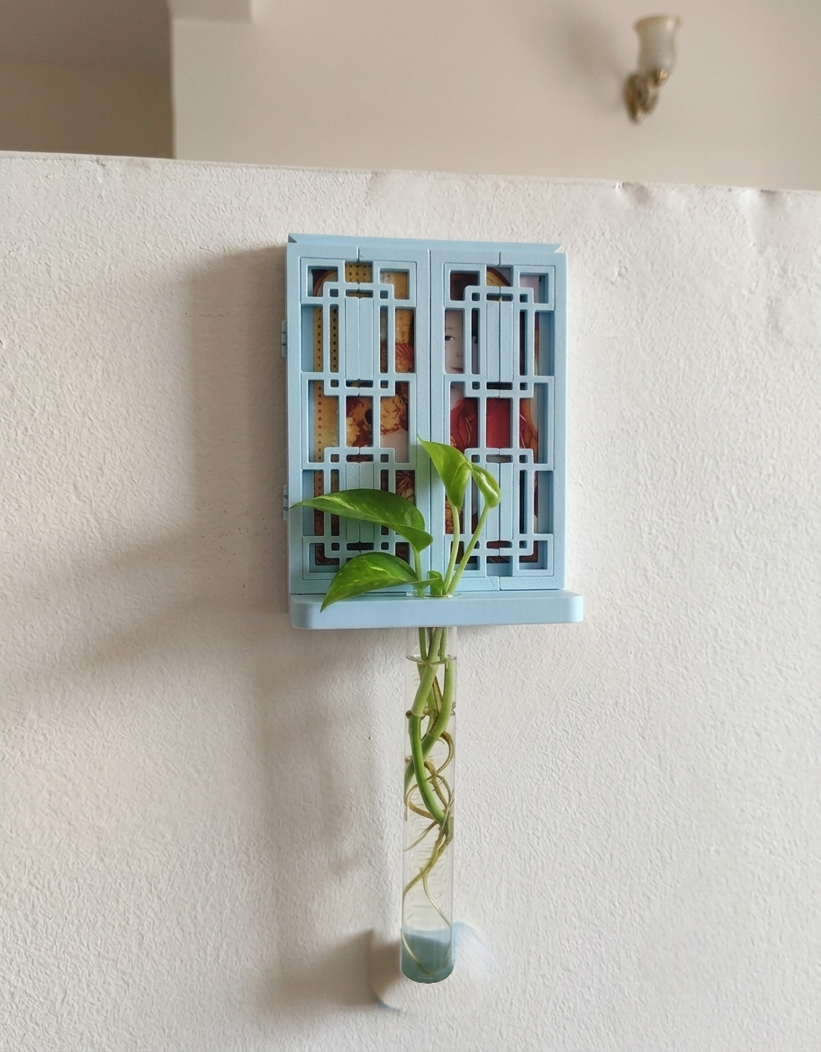 3-in-1 Traditional Lattice Window Wall Shelf & Organizer | Photo Frame, Hydroponic Planter & Key Holder