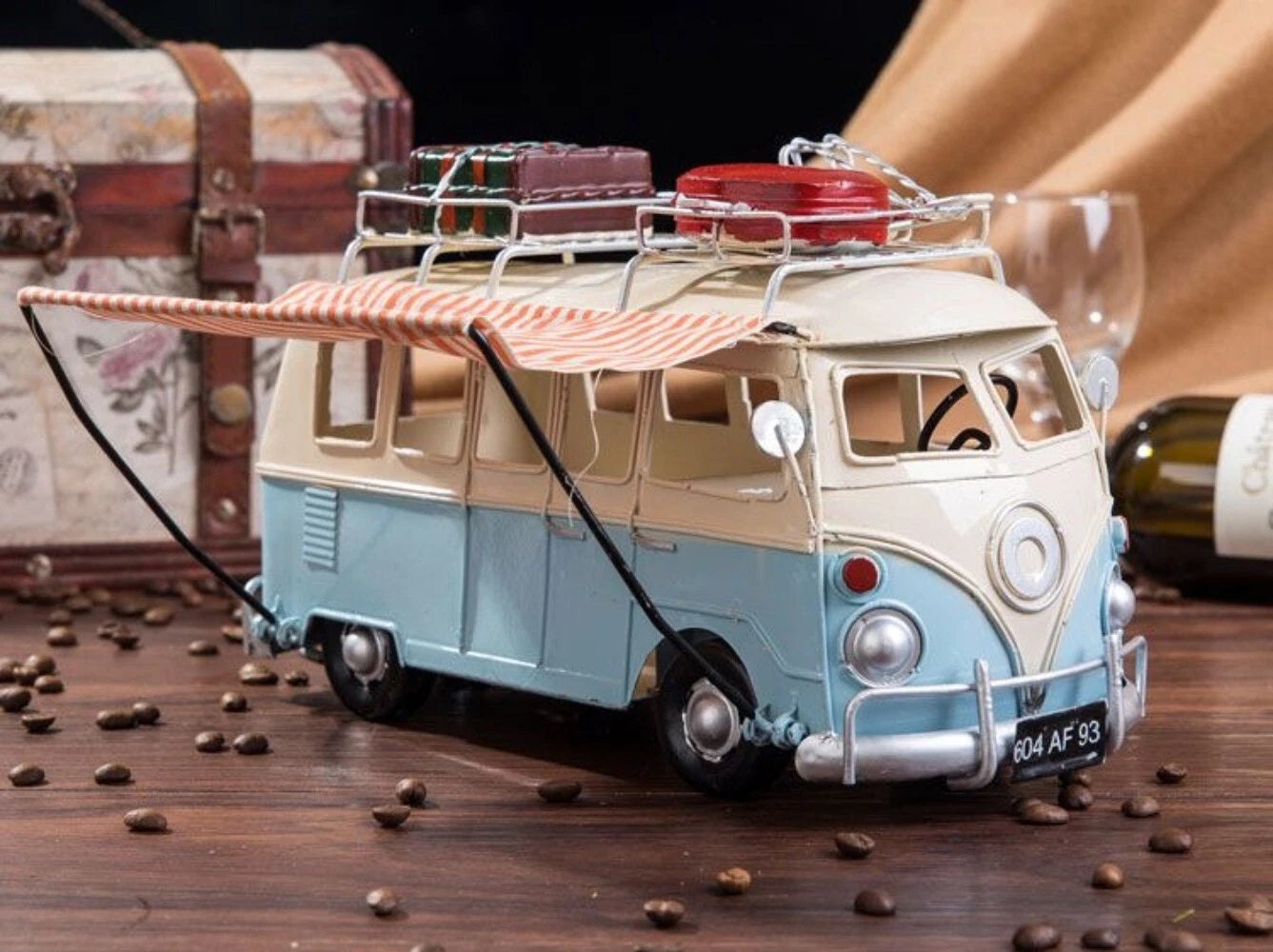 Old Modern Handicrafts Home Indoor Decorative Metal Camp Bus Model