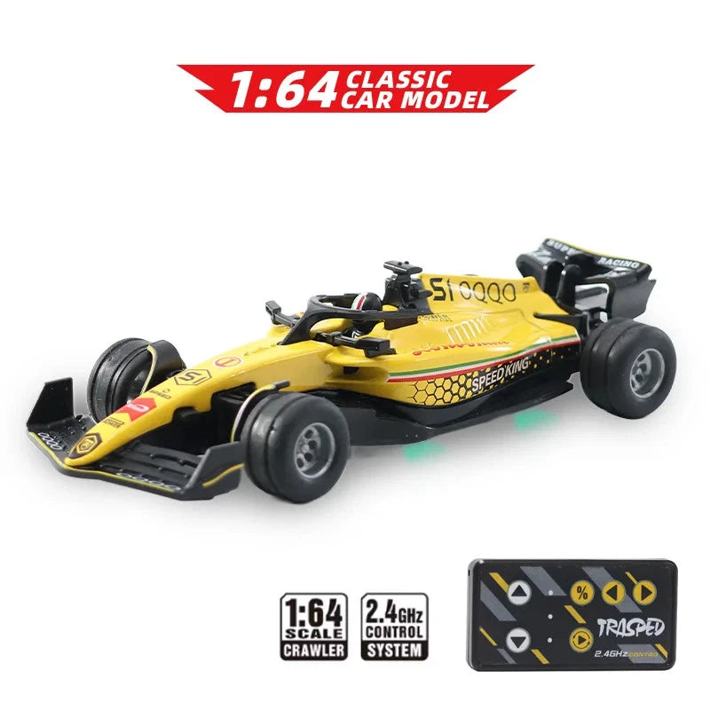 1:64 Die cast Metal F1 Mini RC Racing car with LED Lights | 2.4GHz Remote Control Car | 3 Speed Adjustable, USB Rechargeable Alloy RC Truck for Kids & Adults Indoor/Outdoor Racing