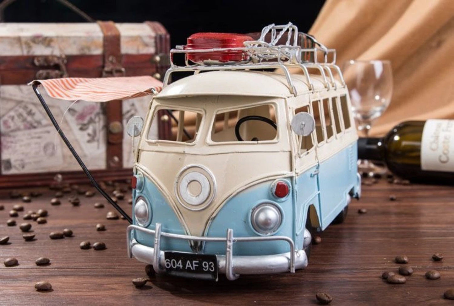Old Modern Handicrafts Home Indoor Decorative Metal Camp Bus Model