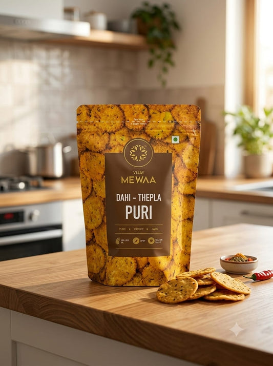Vijay Mewaa Tea-Time Puri | Crispy & Spicy Masala Mathri Crackers | 60% Less Oil | 100% Jain & Pure Vegetarian Snack