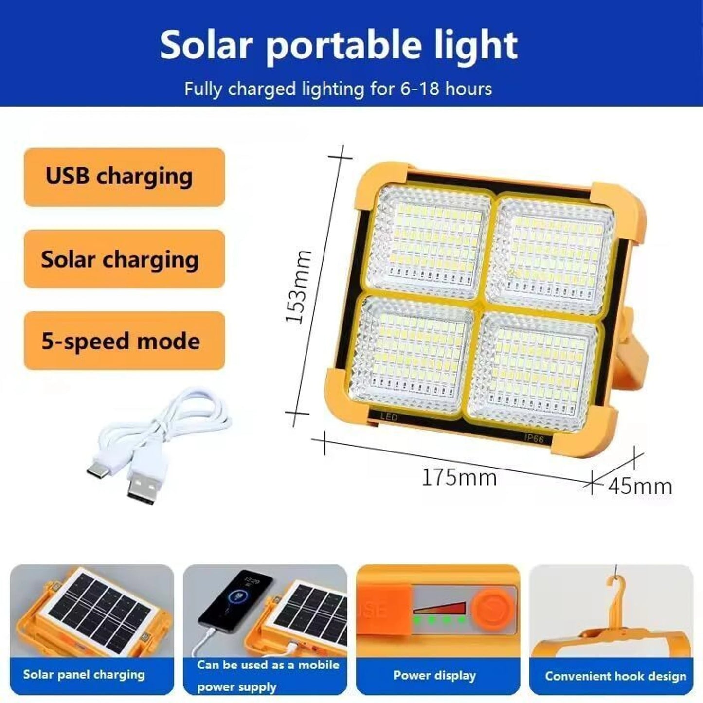 LED Solar Portable Work Light Solar Emergency Light Rechargeable Floor Solar Light Set (Wall Mounted Pack of 1)