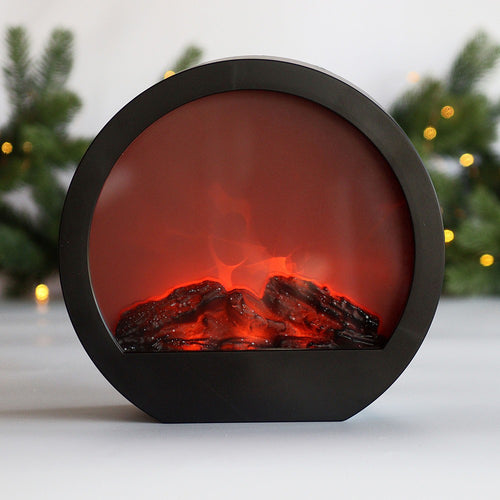 Electric USB LED Round Fireplace Ornament with Realistic Flame Effect - fire | Portable Decorative Fireplace Lamp for Home & Office (12 x 11.5 inches)
