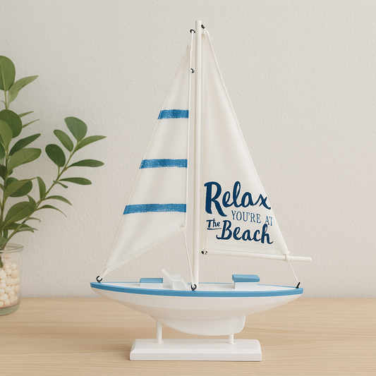 Coastal Theme Mini Sailboat Showpiece – White & Blue Beach House Decor