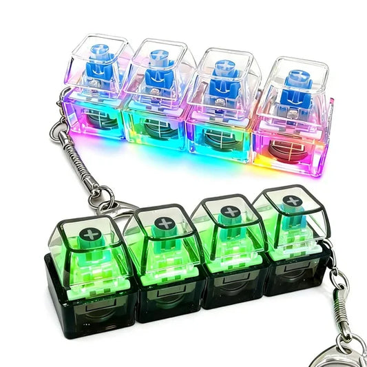 2 Pack Keyboard Fidget Keychain with LED Lights, 4-in-1 Stress Relief Clicker Toy, Keyboard Button Finger Clicker for Anxiety Relief, Sensory Decompression Toy for Kids & Adults