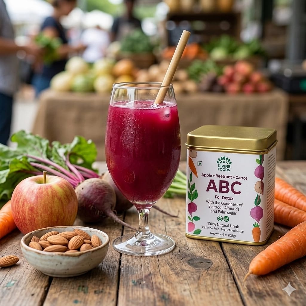 The Divine Foods ABC Latte Mix | Apple, Beetroot, Carrot | No Preservatives | No Refined Sugar | Ready-to-Mix | Added Native Indian Herbs | (125gms)
