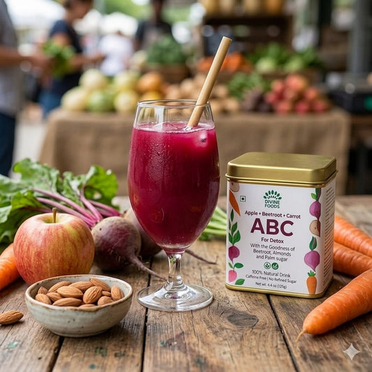 The Divine Foods ABC Latte Mix | Apple, Beetroot, Carrot | No Preservatives | No Refined Sugar | Ready-to-Mix | Added Native Indian Herbs | (125gms)