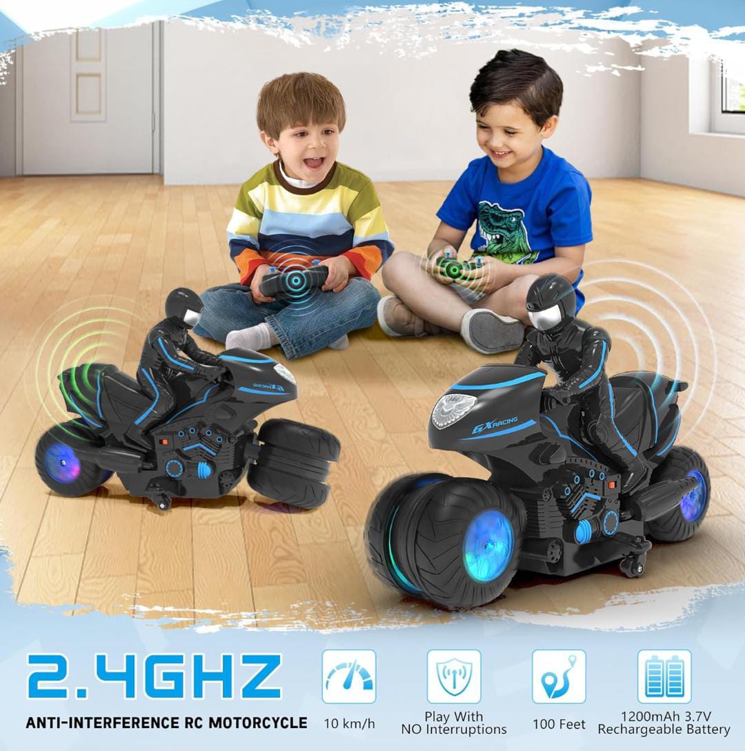Motorcycle, Remote Control Motorcycle with RGB Wheels Lights - 360-degree Rotations, Drifts, High-Speed, RC Car Dirt Bike Toy for Boys 4-7 8-12 Years Kids