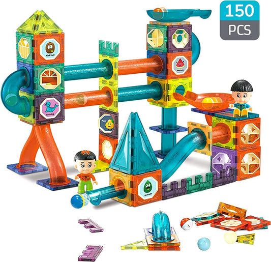 Light Magnetic Blocks - ,3D Clear Educational STEM Building Toys, Magnetic Marble Run Blocks